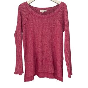 Eri + Ari Lightweight Pink Waffle Long Sleeve Pullover - Size Small